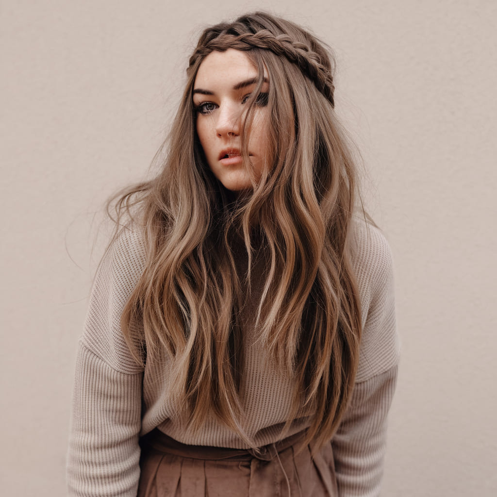 Braided Crown with Messy Waves