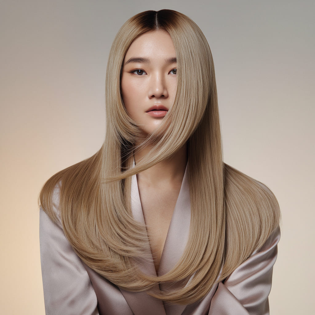 Long Sleek Hair with Center Part