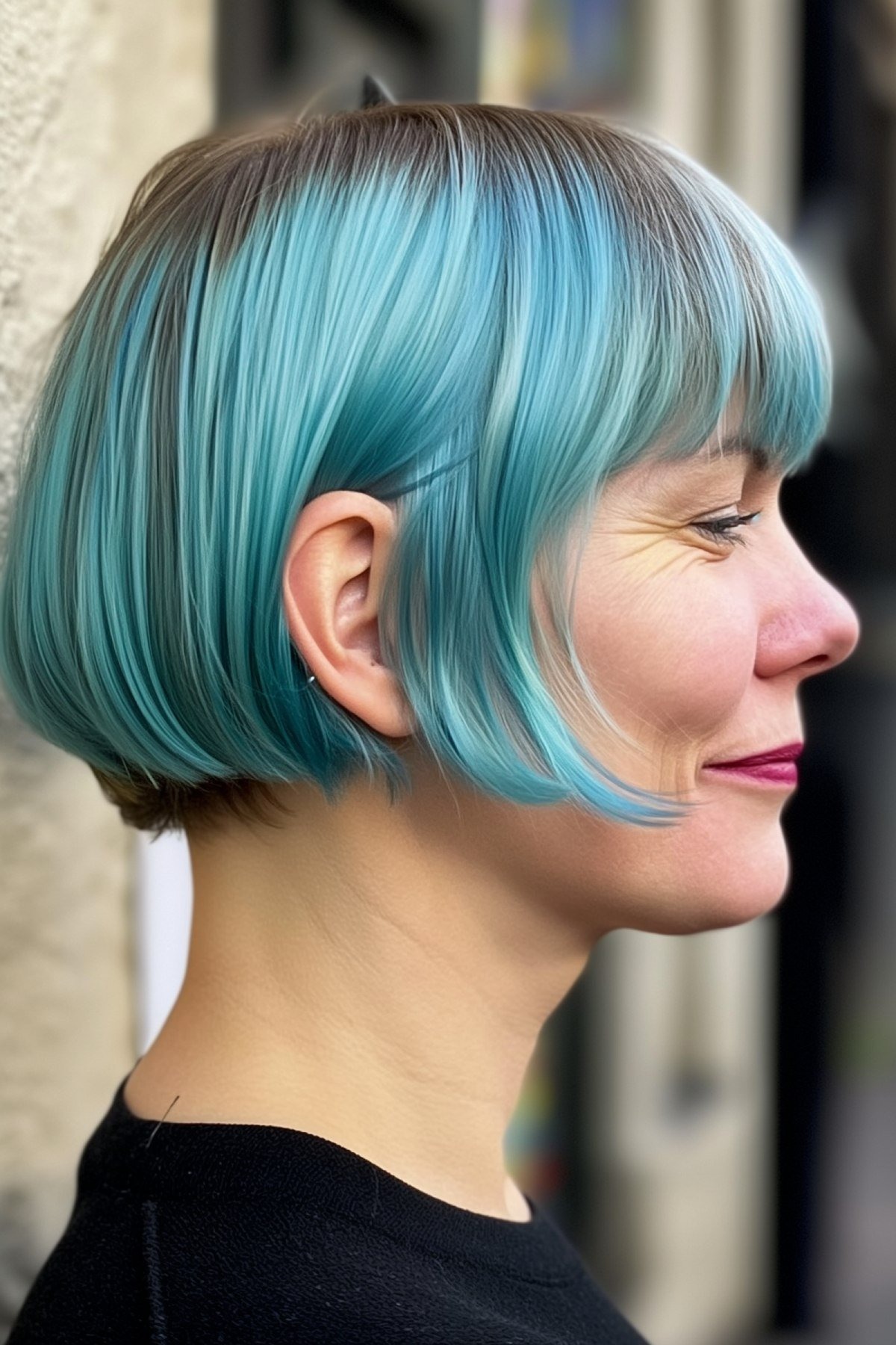 Aqua Blue Bob with Bangs