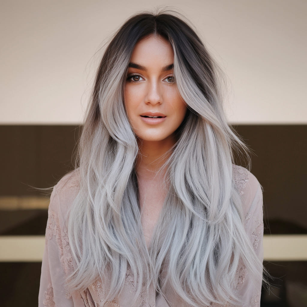 Cascading Waves with Silver Balayage