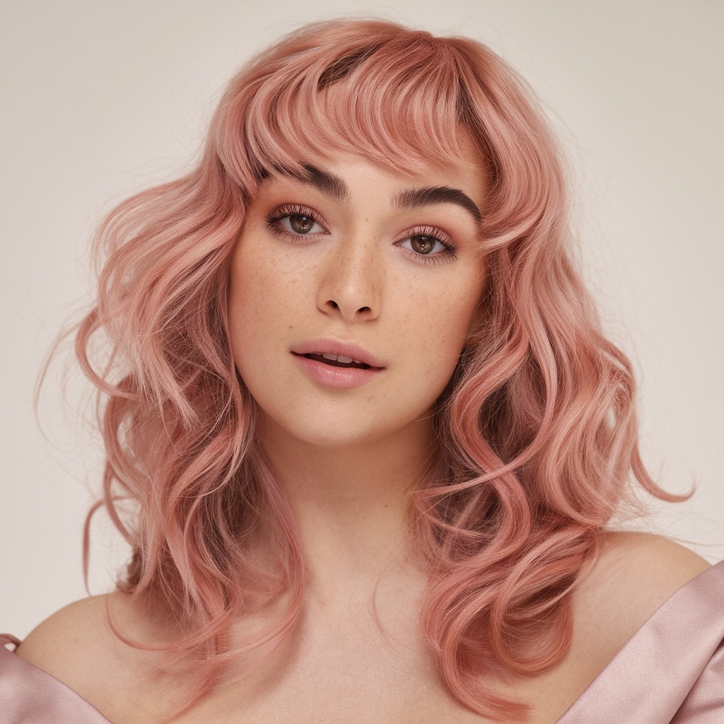 Curtain Bangs with Soft Pink Curls