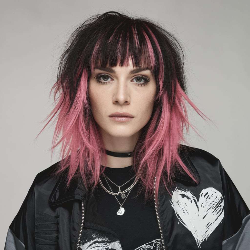 Emo Shag with Bold Chunky Highlights