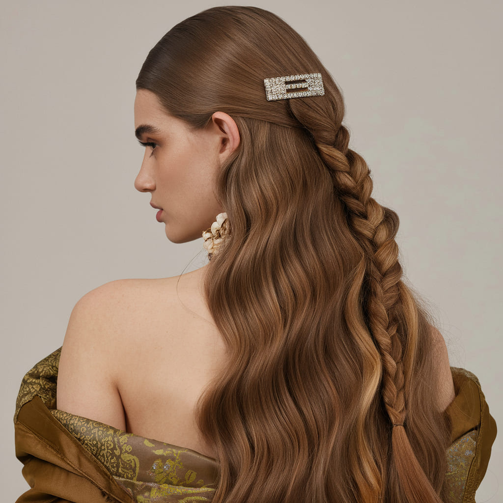 Half Up Twisted Ponytail with Bedazzled Barette