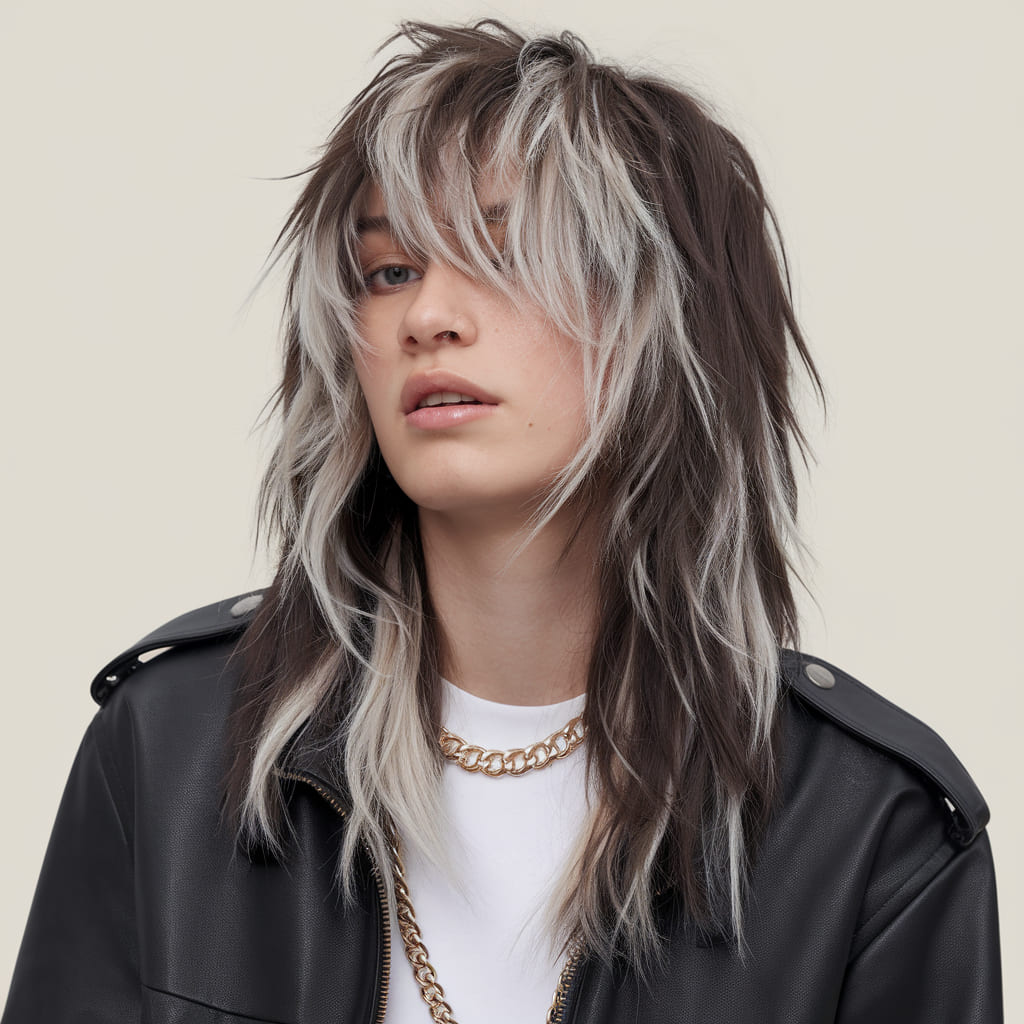 Layered Emo Shag with Platinum Streaks