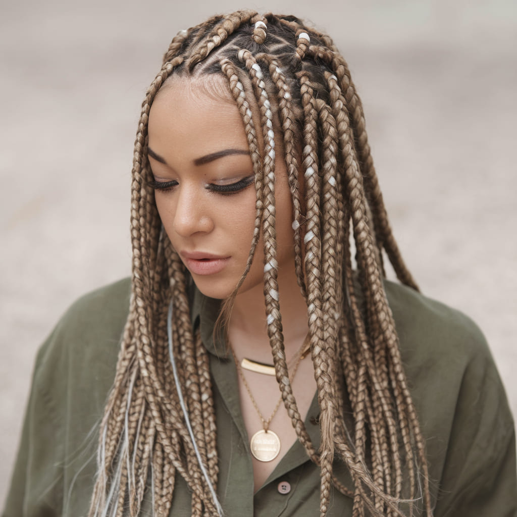 Long Braids with Silver Highlights