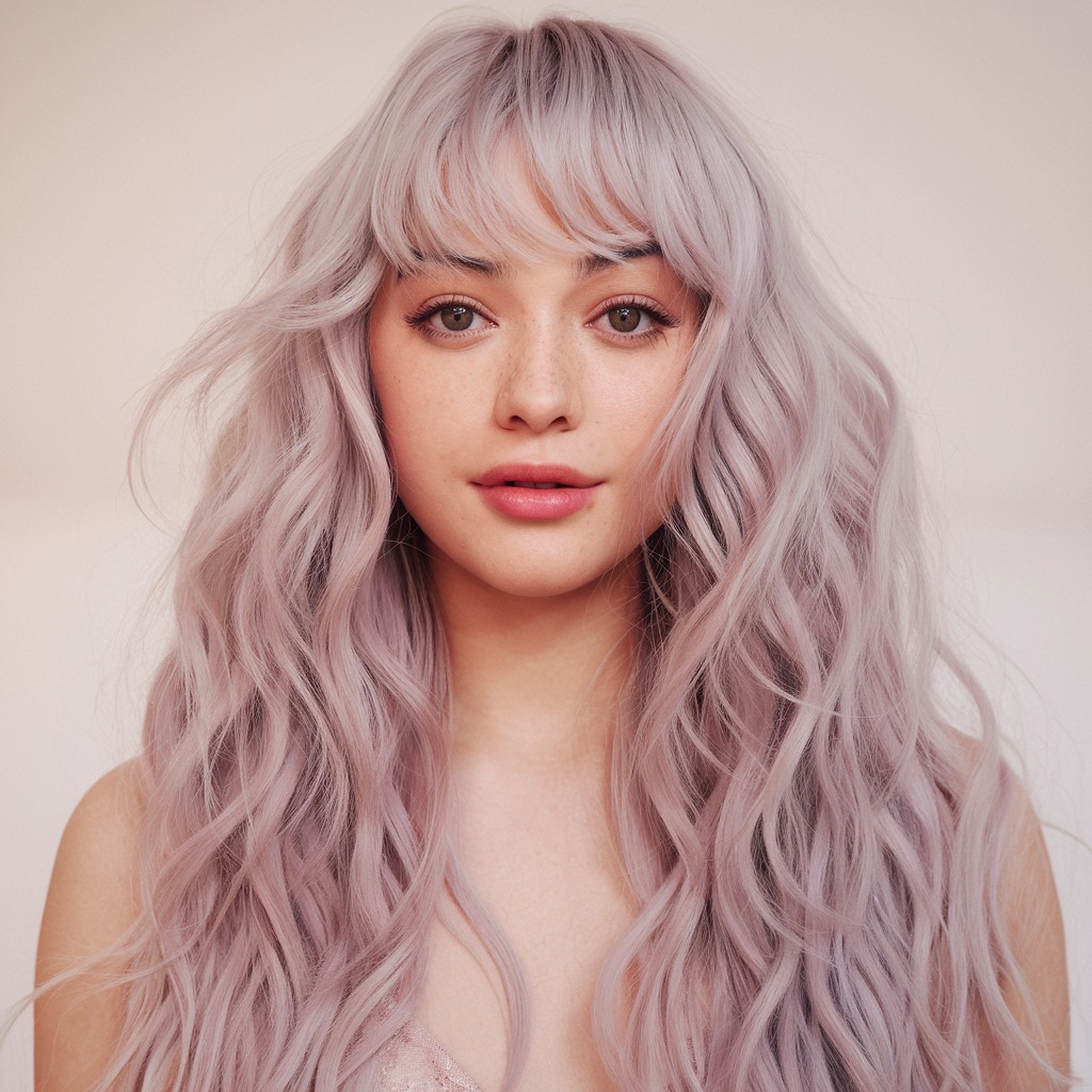 Long Curls with Pastel Lavender Full Bangs