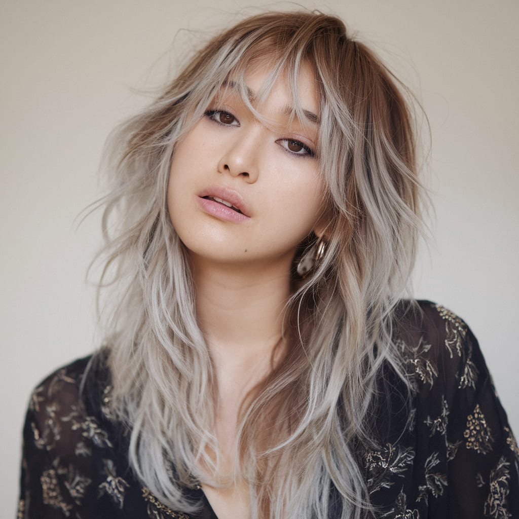 Long Layered Hair with Icy Silver Tips