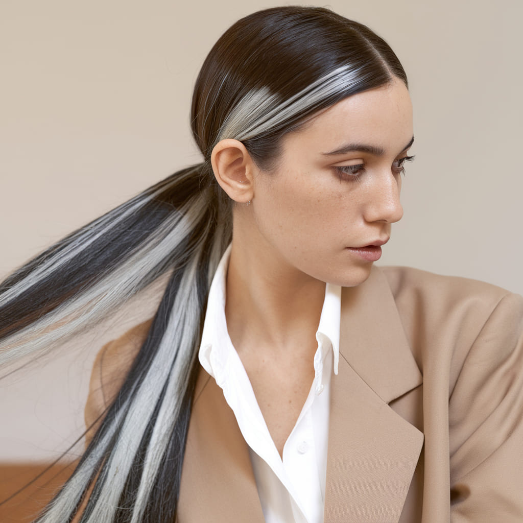 Long Ponytail with Silver Highlights