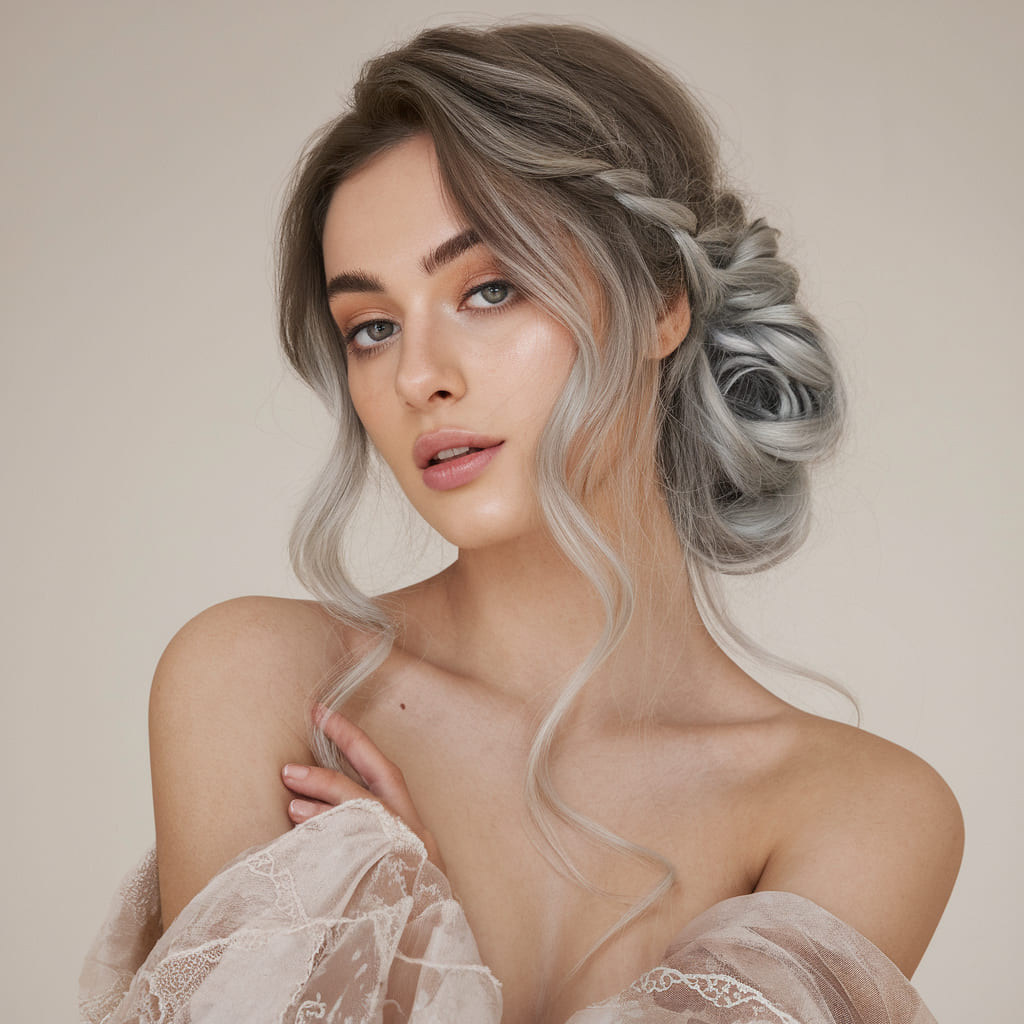 Romantic Updo with Silver Balayage