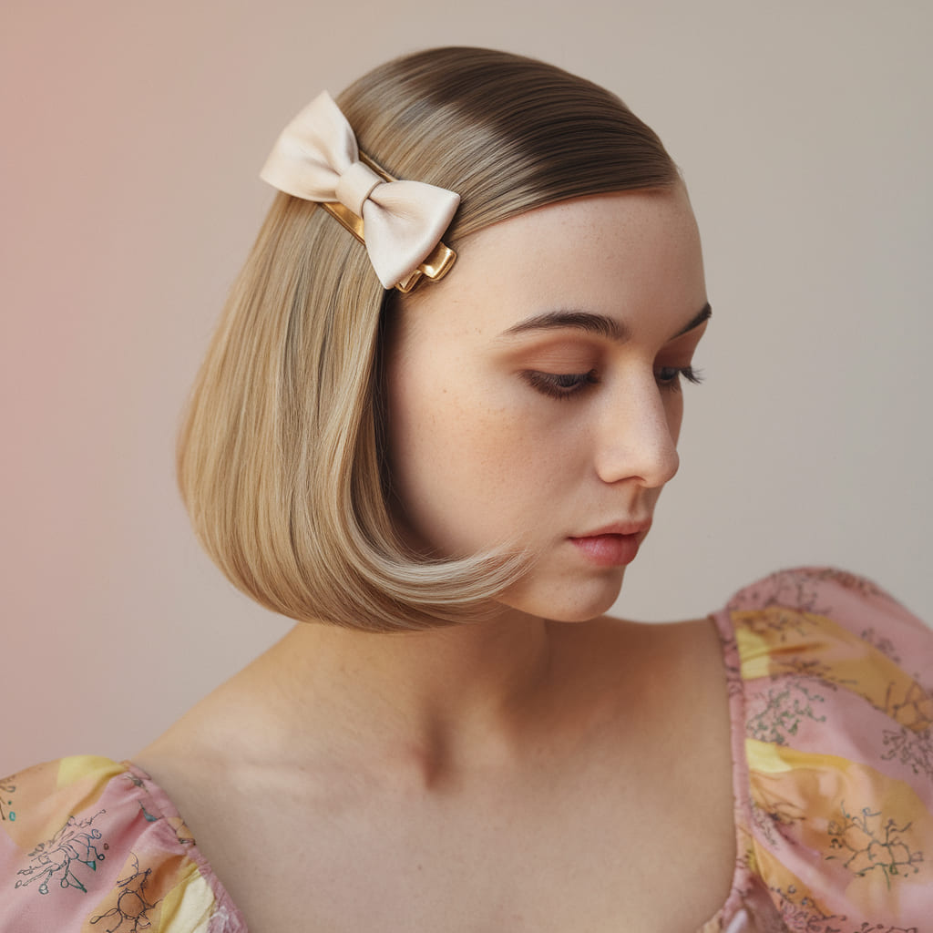 Sleek Bob with a Bow Barrette