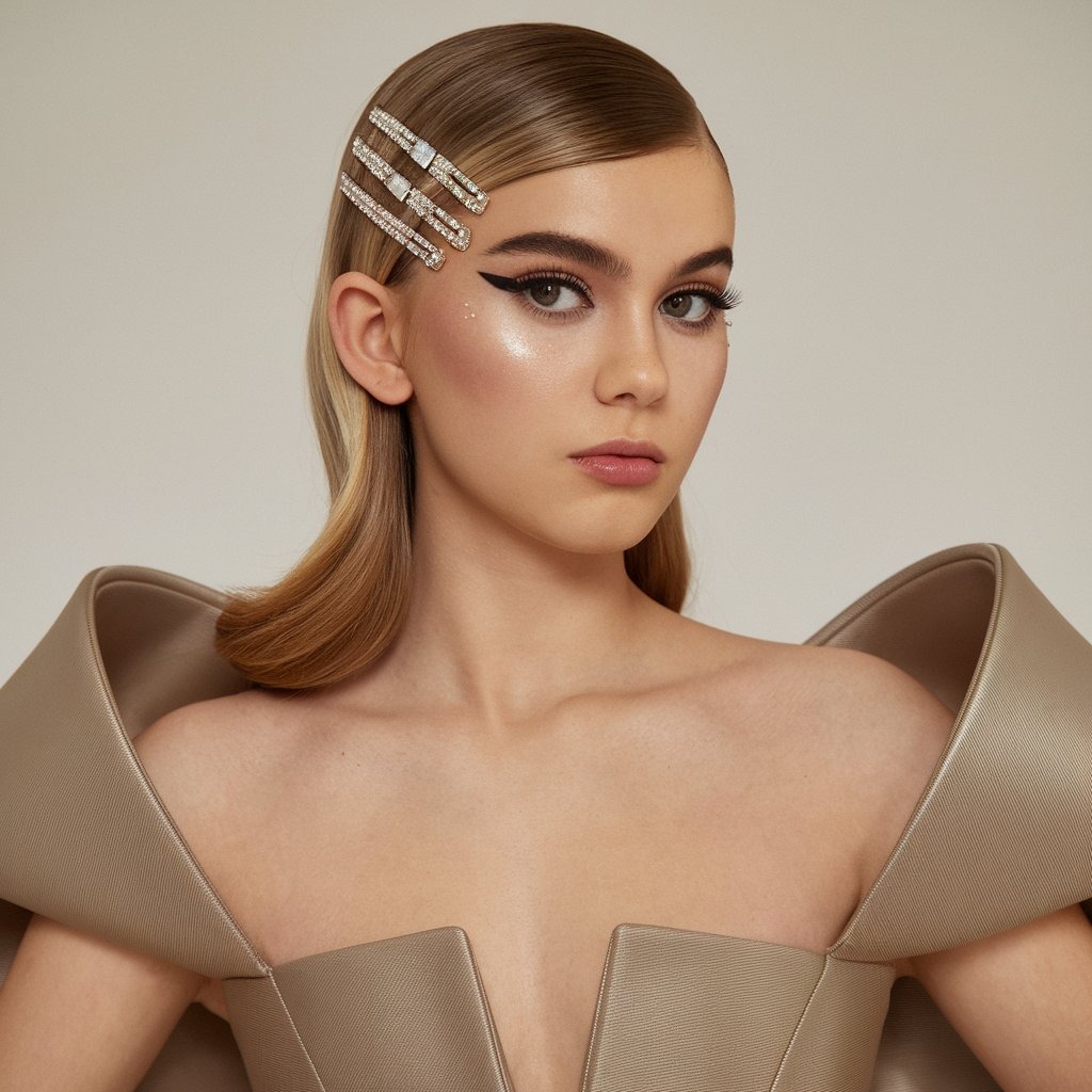 Sleek Side Part with Bejeweled Hairpins