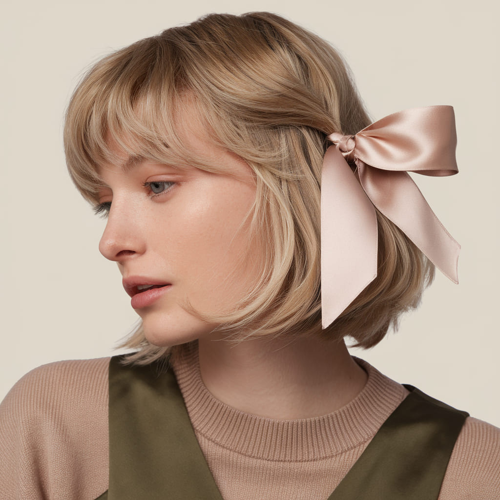 Soft Choppy Bob with a Satin Ribbon