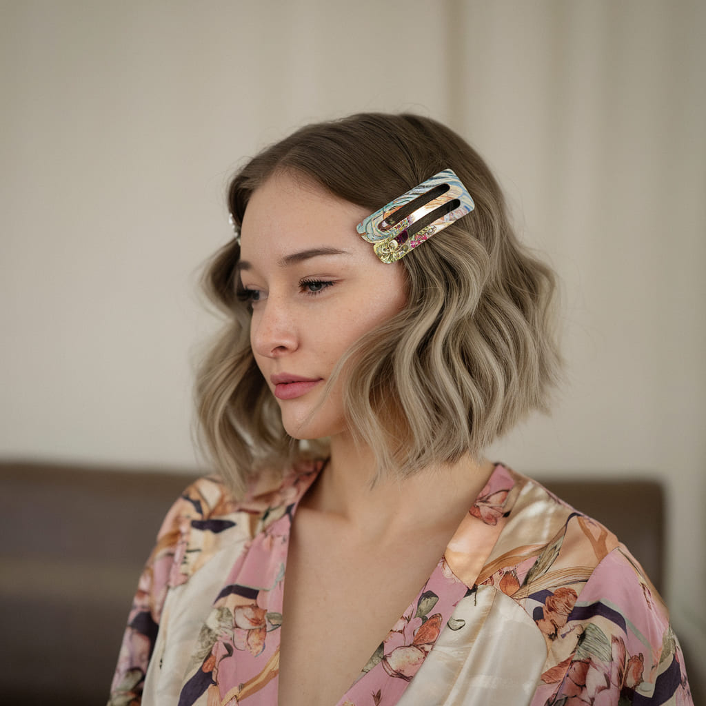 Wavy Bob with a Hair Clip Trio