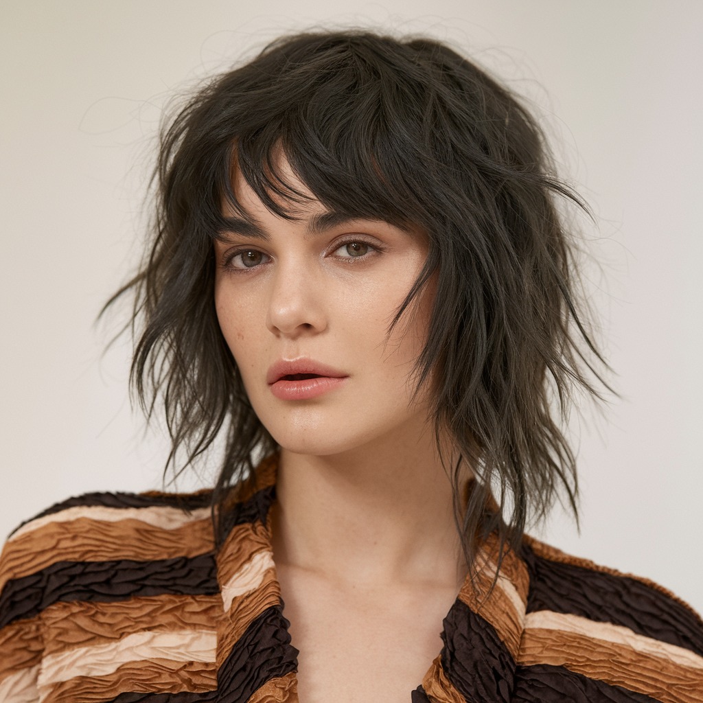 Wispy Bangs with a Wavy Wolf Cut