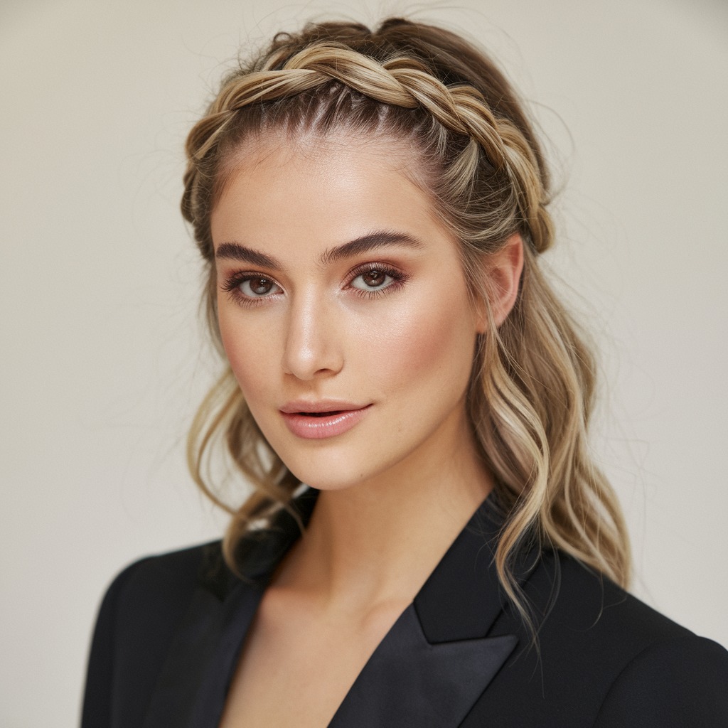 Braided Half-Updo with Textured Waves