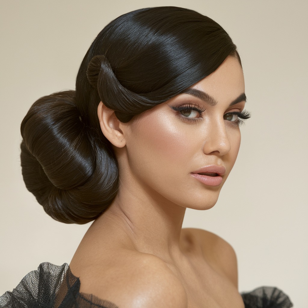 Chignon with a Side-Part and Sleek Finish