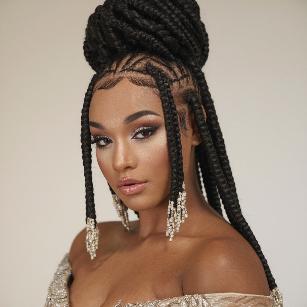 Cornrowed Bun with Beaded Ends