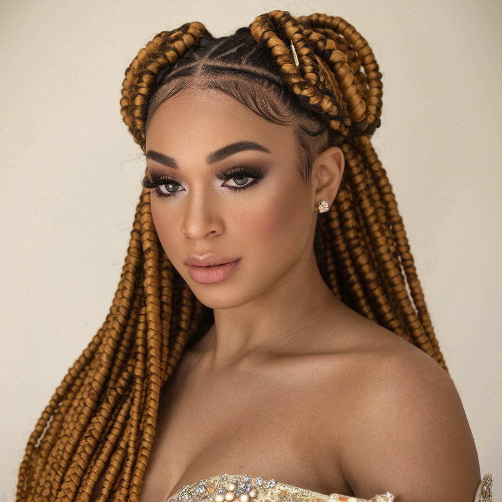 Jumbo Box Braids in a Half-Up Style