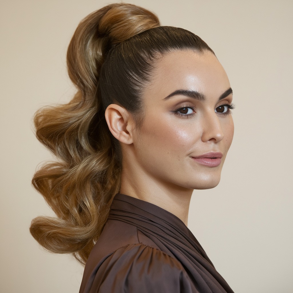 Sleek High Ponytail with a Wrapped Base